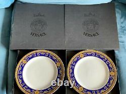 Versace Medusa Blue and Gold Rosenthal Dinner Plates, Set of 4 EUC 10 1/2in