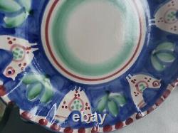 Vietri Italy Campagna Chicken Dinner & Salad Plate set Chickens On Blue Border