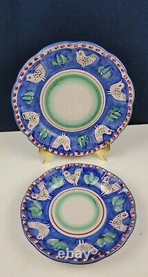 Vietri Italy Campagna Chicken Dinner & Salad Plate set Chickens On Blue Border