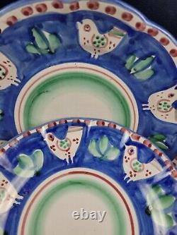 Vietri Italy Campagna Chicken Dinner & Salad Plate set Chickens On Blue Border