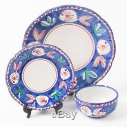 Vietri SOLIMENE Italian Ceramic 3-pc Set Blue Fish Bowl Dinner & Salad Plates