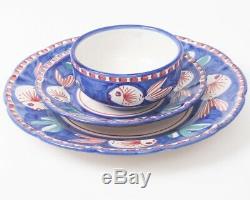 Vietri SOLIMENE Italian Ceramic 3-pc Set Blue Fish Bowl Dinner & Salad Plates