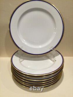 Vignaud Limoges France Set of 8 Gold Cobalt Blue Rim Dinner Plates The Seville