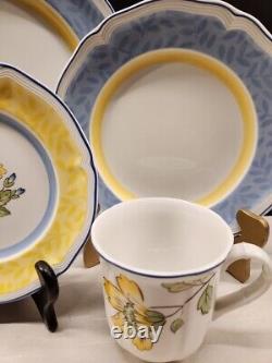 Villeroy and Boch TOSCANA 2008-2010 4 Piece Place Setting Blue Yellow Rimmed EUC