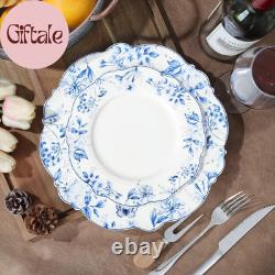 Vintage 11 Inch Porcelain Dinner Plates Set of 4, Blue Floral Ceramic Serving Pl