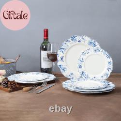 Vintage 11 Inch Porcelain Dinner Plates Set of 4, Blue Floral Ceramic Serving Pl