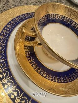 Vintage 1900s Mintons Tiffany & Co Cobalt Blue & 24k Gold Painted 3 Piece Set