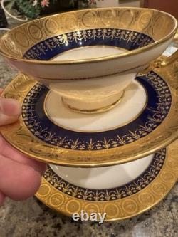 Vintage 1900s Mintons Tiffany & Co Cobalt Blue & 24k Gold Painted 3 Piece Set