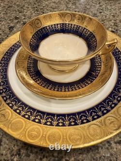 Vintage 1900s Mintons Tiffany & Co Cobalt Blue & 24k Gold Painted 3 Piece Set