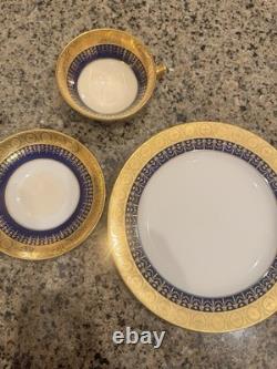 Vintage 1900s Mintons Tiffany & Co Cobalt Blue & 24k Gold Painted 3 Piece Set