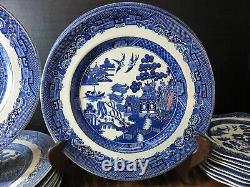 Vintage 32 Pieces of Johnson Bros. Willow Pattern China Dinner Bread Salad Plate