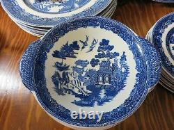 Vintage 32 Pieces of Johnson Bros. Willow Pattern China Dinner Bread Salad Plate