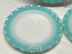 Vintage 9 Piece Hazel Atlas CRINOLINE RIPPLE BLUE 3 Dinner Plates 3 Cups Saucers