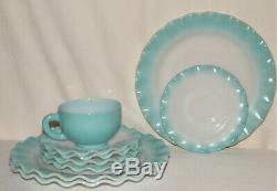 Vintage 9pc HAZEL ATLAS CRINOLINE RIPPLE BLUE 3-Dinner Plates/5-Saucers/1-Cup