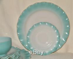 Vintage 9pc HAZEL ATLAS CRINOLINE RIPPLE BLUE 3-Dinner Plates/5-Saucers/1-Cup