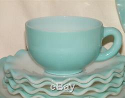 Vintage 9pc HAZEL ATLAS CRINOLINE RIPPLE BLUE 3-Dinner Plates/5-Saucers/1-Cup