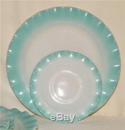 Vintage 9pc HAZEL ATLAS CRINOLINE RIPPLE BLUE 3-Dinner Plates/5-Saucers/1-Cup