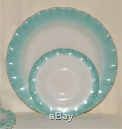 Vintage 9pc HAZEL ATLAS CRINOLINE RIPPLE BLUE 3-Dinner Plates/5-Saucers/1-Cup