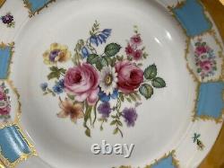 Vintage Antique Bavarian Porcelain Set of 24 Plates Blue Gold Floral Decoration