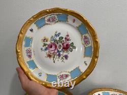 Vintage Antique Bavarian Porcelain Set of 24 Plates Blue Gold Floral Decoration