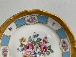 Vintage Antique Bavarian Porcelain Set of 24 Plates Blue Gold Floral Decoration