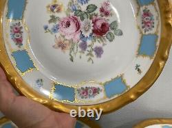 Vintage Antique Bavarian Porcelain Set of 24 Plates Blue Gold Floral Decoration