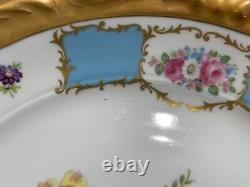 Vintage Antique Bavarian Porcelain Set of 24 Plates Blue Gold Floral Decoration