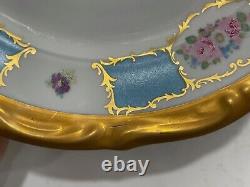 Vintage Antique Bavarian Porcelain Set of 24 Plates Blue Gold Floral Decoration