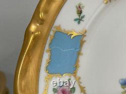 Vintage Antique Bavarian Porcelain Set of 24 Plates Blue Gold Floral Decoration