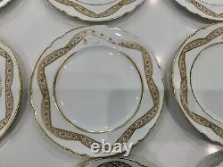 Vintage Antique Set Of 9 Monogrammed White Gold Blue Porcelain Plates 9-1/4