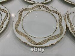 Vintage Antique Set Of 9 Monogrammed White Gold Blue Porcelain Plates 9-1/4