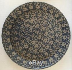 Vintage Beaumont Brothers Pottery Spongeware Dinner Plates Set Of 6 Blue Grey
