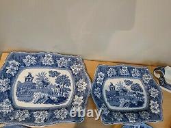 Vintage Blue & White Oriental Elephant Dinner Set, Plates, Platters & Gravy Boat