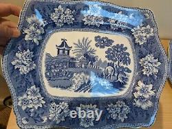 Vintage Blue & White Oriental Elephant Dinner Set, Plates, Platters & Gravy Boat