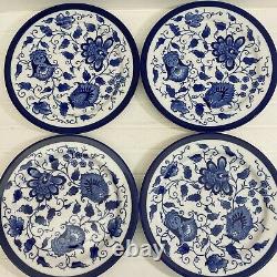 Vintage Bombay China Dinner Plates Cobalt Blue & White Jacobean Floral Set of 4