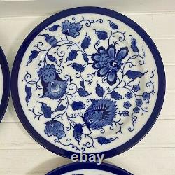 Vintage Bombay China Dinner Plates Cobalt Blue & White Jacobean Floral Set of 4