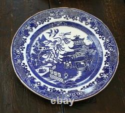 Vintage Burleigh Ware BLUE WILLOW 5 DINNER PLATES Gilded Edging England 10.25