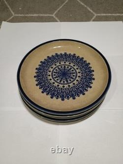 Vintage Celebrity Blue Medallion Plate Set Of 5 1970s Stoneware Cobalt