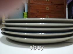 Vintage Celebrity Blue Medallion Plate Set Of 5 1970s Stoneware Cobalt