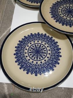 Vintage Celebrity Blue Medallion Plate Set Of 5 1970s Stoneware Cobalt