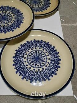 Vintage Celebrity Blue Medallion Plate Set Of 5 1970s Stoneware Cobalt