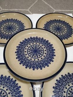 Vintage Celebrity Blue Medallion Plate Set Of 5 1970s Stoneware Cobalt