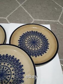Vintage Celebrity Blue Medallion Plate Set Of 5 1970s Stoneware Cobalt