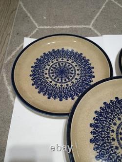 Vintage Celebrity Blue Medallion Plate Set Of 5 1970s Stoneware Cobalt