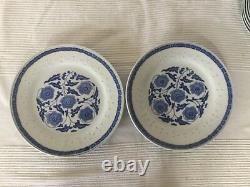 Vintage Chinese Blue & White Porcelain Dinner Bowl & Plate Set For 5(24pieces)