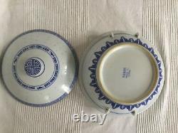 Vintage Chinese Blue & White Porcelain Dinner Bowl & Plate Set For 5(24pieces)