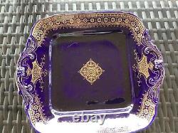 Vintage Cobalt Blue And Gold 10 1/2 Elaborate Square Serving Dish With Handles