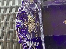 Vintage Cobalt Blue And Gold 10 1/2 Elaborate Square Serving Dish With Handles