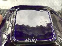 Vintage Cobalt Blue And Gold 10 1/2 Elaborate Square Serving Dish With Handles