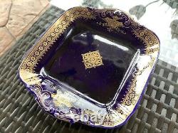 Vintage Cobalt Blue And Gold 10 1/2 Elaborate Square Serving Dish With Handles